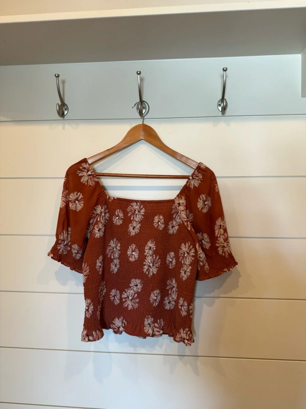 Madewell Re)sourced Georgette Lucie Puff-Sleeve Smocked Bodice Top Medium